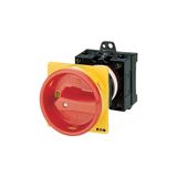 Main switch, T0, 20 A, rear mounting, 2 contact unit(s), 3 pole + N, Emergency switching off function, With red rotary handle and yellow locking ring