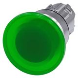 Illuminated mushroom pushbutton, 22 mm, round, metal, shiny, green, 40 mm, momentary contact type, with  3SU1051-1BD40-0AA0-Z Y19