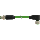 M12 male 0° / M12 female 90° A-cod. shielded PUR 4x0.34 shielded gn 4m