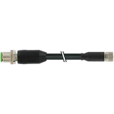 M12 male 0° / M8 female 0° A-cod. shielded PUR 4x0.34  bk 5.0m