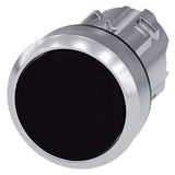 Pushbutton, 22 mm, round, metal, shiny, black, pushbutton, flat momentary contact type, with laser labeling, lower case