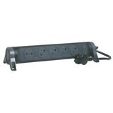 049452 Multiple socket extension with rotating block of 5 2P+E Surface sockets, switch and cord length 1.5m - black and dark gray