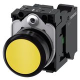 Pushbutton, 22 mm, round, plastic, yellow, pushbutton, flat, momentary contact type, with holder  3SU1100-0AB30-3BA0-Z Y13