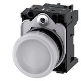 Indicator lights, 22 mm, round, plastic, white, lens, smooth, with holder, LED module,  3SU1102-6AA60-1AA0-Z Y12