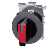 Selector switch, illuminable, 30 mm, round, Metal, matte, red, selector switch, short, front ring for flush installation, 3 switch positions I-O-II,  3SU1062-2DL20-0AA0-Z Y10