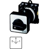 Reversing switches, T0, 20 A, rear mounting, 3 contact unit(s), Contacts: 5, 45 °, maintained, With 0 (Off) position, 2-0-1, Design number 2