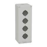 Harmony XAP, XB2 SL, Empty control station, zinc alloy, grey, M25, 4 cut-outs 30mm with notches, 80 x 220 x 77