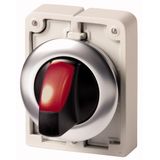 Illuminated selector switch actuator, RMQ-Titan, with thumb-grip, maintained, 2 positions (V position), red, Front ring stainless steel