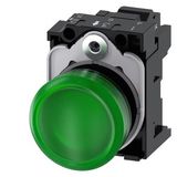 Indicator lights, 22 mm, round, plastic, green, lens, smooth, with holder, LED module,  3SU1106-6AA40-3AA0-Z Y12