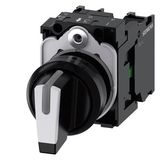 Selector switch, illuminable, 22 mm, round, plastic, white, selector switch, short, 3 switch positions I>O