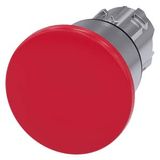 Mushroom pushbutton, 22 mm, round, metal, shiny, red, 40mm, latching, pull-to-unlatch mechanism, with laser labeling, upper case and lower case, always upper case