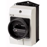 Main switch, T0, 20 A, surface mounting, 2 contact unit(s), 3 pole, 1 N/C, STOP function, With black rotary handle and locking ring