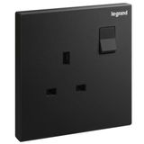 Galion - 1 gang British Standard switched single pole socket outlet - 13A - Matt Black