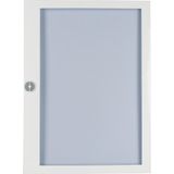 Flush mounted steel sheet door white, transparent with Profi Line handle for 24MU per row, 3 rows