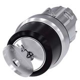 3SU1050-4BF01-0AA0-Z Y15 RONIS key-operated switch, 22 mm, round, metal, shiny, lock number SB30, with 2 keys, 2 switch positions O-I, latching, actuating angle 90°, 10:30h/13:30h,