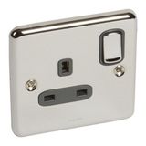 Synergy™ Authentic - 1 gang switched single pole BS socket outlet 13A - Polished Stainless steel