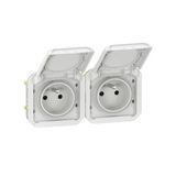 069642L Double pre-wired power socket 2x2P+E horizontal waterproof Plexo 16A 250V IP55 2 positions with white bezels