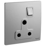 Mallia Senses - 1 gang BS switched socket outlet - 15A - Dark Silver