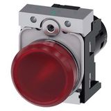 Indicator lights, compact, 22 mm, round, metal, red, lens, smooth,  3SU1251-6AB20-1AA0