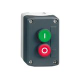 Harmony XALD, XALK, Control station, plastic, dark grey, 1 green flush marked I/1 red projecting marked O push buttons, Ø22 , spring return