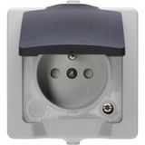 NAUTIC Aufputz-Feuchtraum Mitten-Schutzkontakt-Steckdose mit Klappdeckel, Farbe: grau