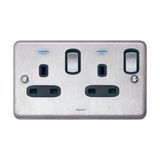 Synergy Authentic 2 Gang 13A Double Pole Switched Socket Outlet with LED Power Indicators Brushed Stainless Steel