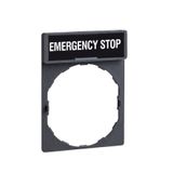 legend holder 30 x 40 mm with legend 8 x 27 mm with marking EMERGENCY STOP