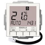 Concealed clock thermostat for controlling electrical temperature control systems, RAL9010 glossy 55x55, AC 230V, 1 NO contact 16 A, white backlighting