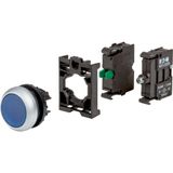 Illuminated pushbutton actuator, RMQ-Titan, flush, momentary, 1 NO, blue, LED 230 VAC, Blister pack for hanging