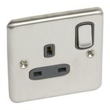 Synergy™ Authentic - 1 gang switched single pole BS socket outlet 13A Brushed Stainless steel