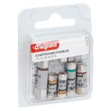 Set of 6 fuse cartridges for fuse holders - with indicator