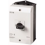 On-Off switch, P1, 32 A, surface mounting, 3 pole, 1 N/O, 1 N/C, with black thumb grip and front plate, UL/CSA