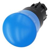 Mushroom pushbutton, 22 mm, round, plastic, blue, 40 mm, positive latching, acc. to EN ISO 13850, rotate-to-unlatch, with laser labeling, lower case