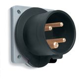 Inlet, panel mounting, 5h, 16A, IP44, minimized flange, straight, 3P+E