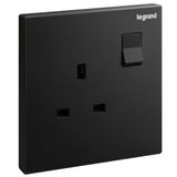 Galion 1 gang BS switched single pole socket outlet with power indicator - 13A - matt black