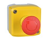 Harmony, Control station, plastic, yellow, 1 red mushroom head push button Ø40, emergency stop turn to release 2 NC, unmarked, UL/CSA certified