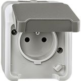 Socket insert with protective contact pin and hinged cover, light gray, AQUASTAR