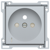 Finishing set with transparent lens for socket outlet with voltage indication, pin earthing and shutters, flush-mounting depth of 28.5mm, sterling coated