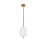 Opal Glass  Brass Gold Metal  Black Fabric Wire  LED E14 1x5 Watt 230 Volt  IP20 Bulb Excluded  D: 16.5 H1: 20 H2: 120 cm Adjustable Height