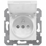 Pin socket outlet, flap cover and labeling field, white