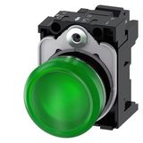 Indicator lights, 22 mm, round, Metal, shiny, green, lens, smooth, with holder, LED module .... 3SU1156-6AA40-3AA0-Z Y11