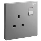 Galion - 1 gang British Standard switched single pole socket outlet - 13A - Dark Silver