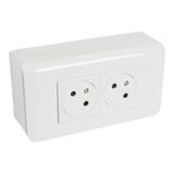 Pre-wired 45° Surface Mosaic Link double socket outlet with plate + surface-mounted frame - white