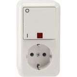 Combination SCHUKO socket/off control switch 2-pole, polar white, surface-mounted