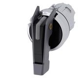 illuminable selector switch, 22 mm, round, collar metal, front ring metal high gloss, black, selector long, 3 switch positions I-O-II, latching, actuating .... 3SU1052-2GL10-0AA0