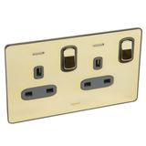 Synergy Sleek 2 Gang 13A Double Pole Switched Socket Outlet with LED Power Indicators Gold