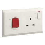 Belanko S - 2 gang double pole switch - 45A + BS switched socket outlet neon with cooker marking - 13A - Ivory