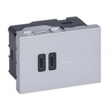 Prise double USB Mosaic Type-C 63W Power Delivery 3 modules - aluminium