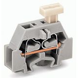 Space-saving, 2-conductor end terminal block on one side with push-but