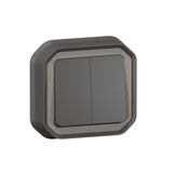 Double switch or 10AX two-way switch or 10A Plexo push button - Complete recessed with claws - Anthracite - IP55 - IK08